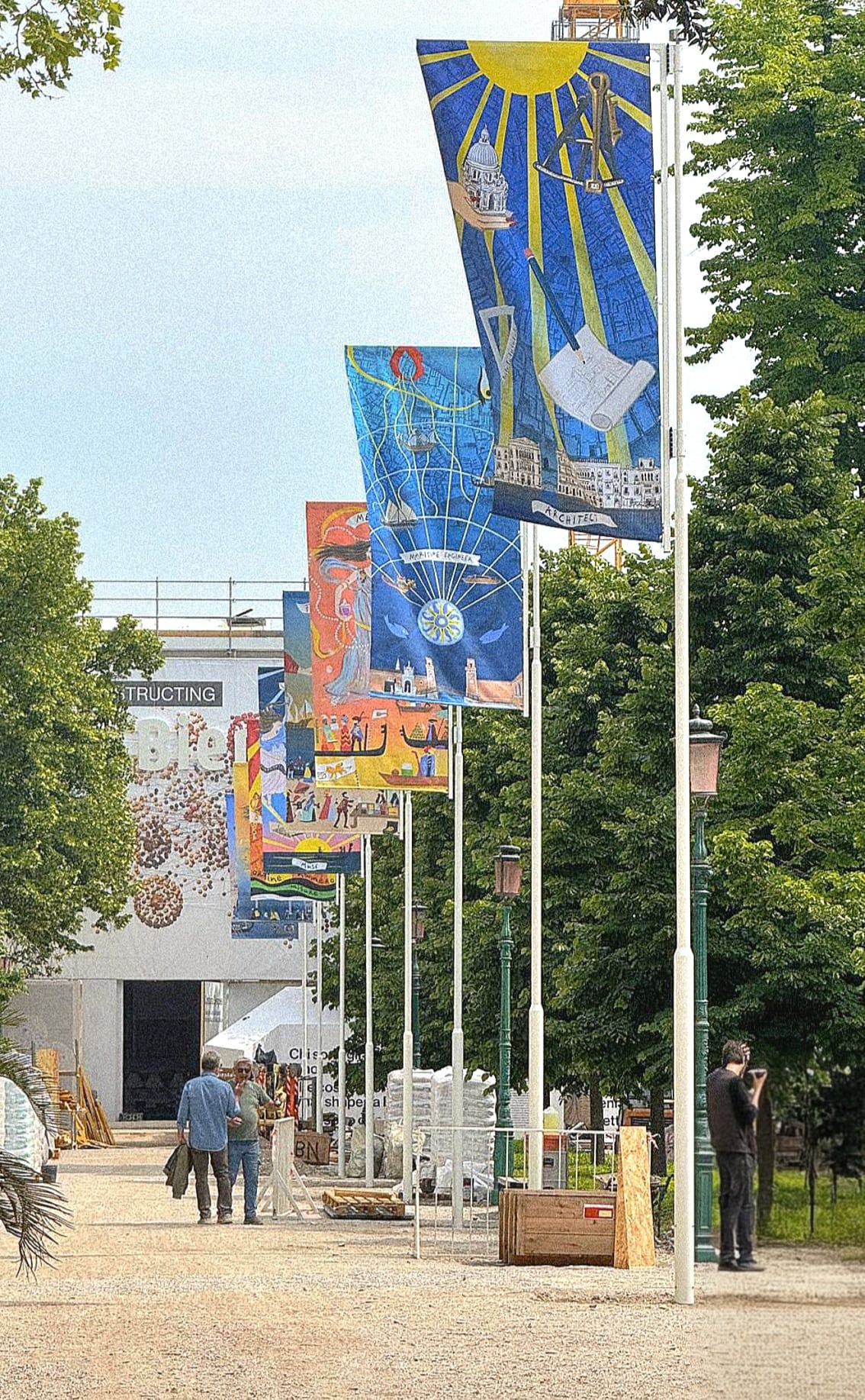 Flags installed at the Giardini entrance