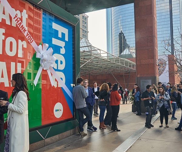 MOCA Free Admission announcement graphics